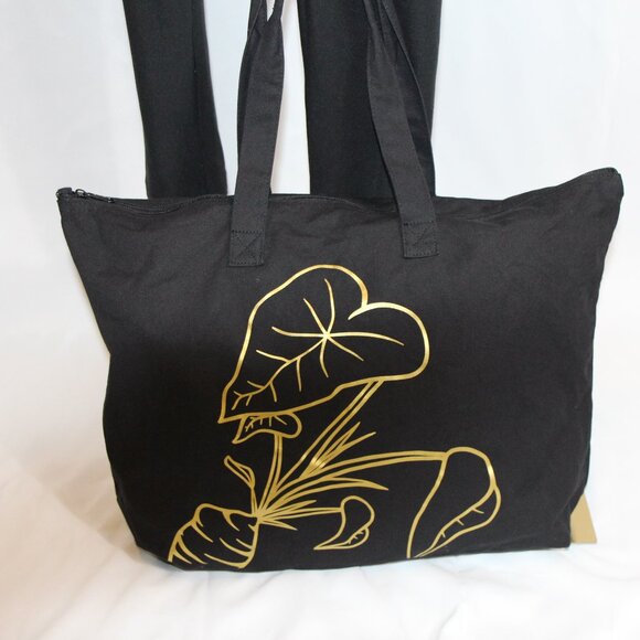 Mahina Made Black Tote Bag with Gold Taro Design - Picture 7 of 8